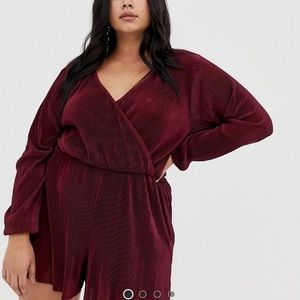 ASOS curve plisse romper in Oxlblood